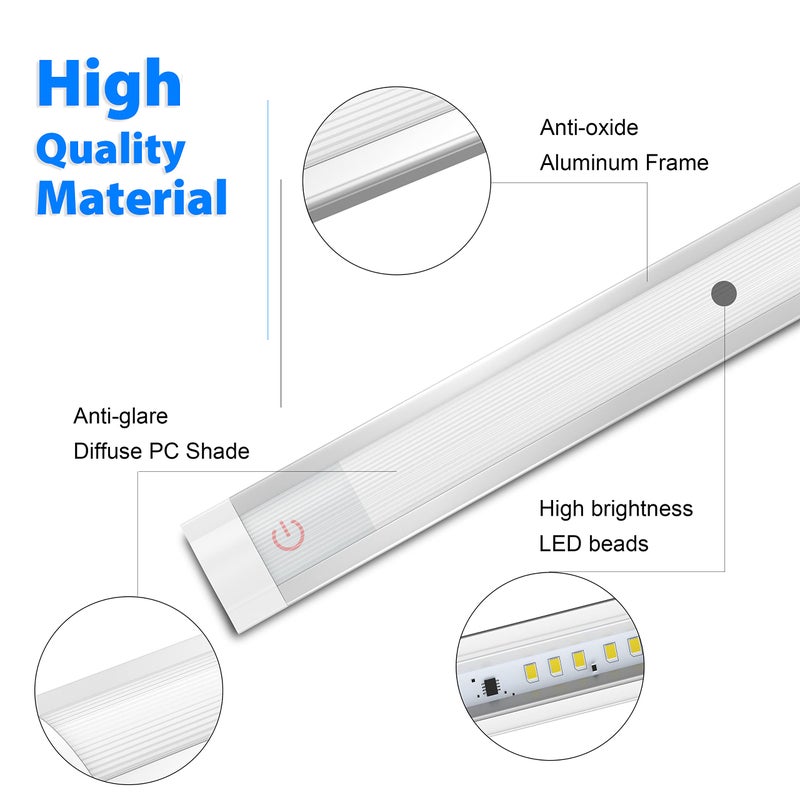 MYPLUS Under Cabinet Lights, 12" Touch Activated and Dimmable Aluminum LED Bar for Kitchen, Workbench and Desk, Warm White 3000K, Plug-in, Sliver - Image 3